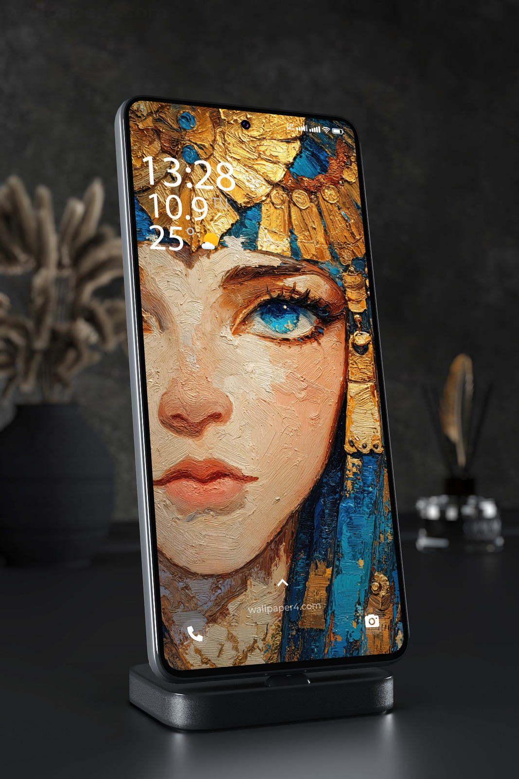 Mobile Wallpaper 5042 - Golden Crown Portrait with Striking Blue Eyes