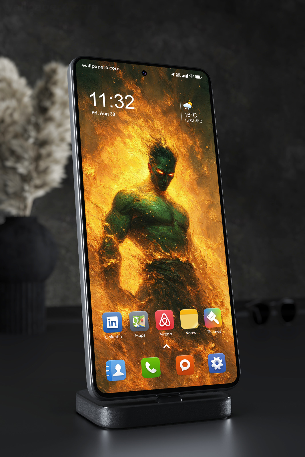 Mobile Wallpaper 5046 - Fiery Hulk Rising Through a Storm of Flames