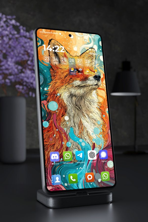 Phone Wallpaper 5051 - Vibrant Fox Portrait in Abstract Flowing Colors