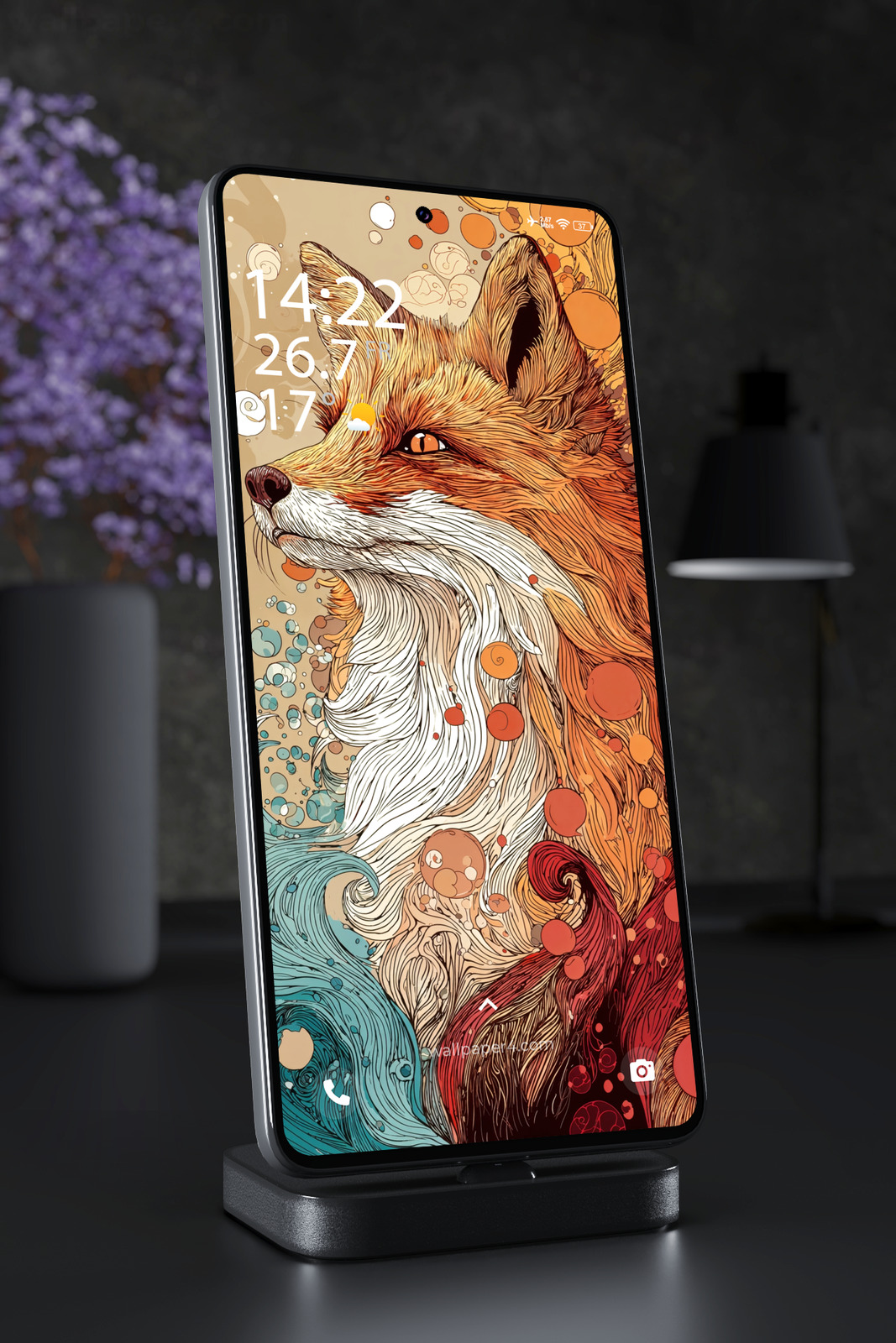 Mobile Wallpaper 5051 - Vibrant Fox Portrait in Abstract Flowing Colors