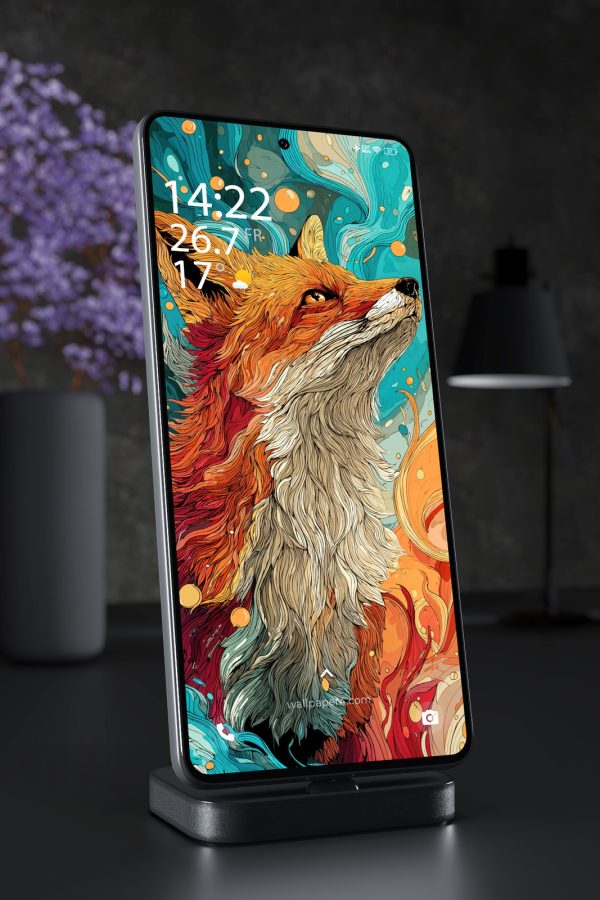 Mobile Wallpaper 5051 - Vibrant Fox Portrait in Abstract Flowing Colors