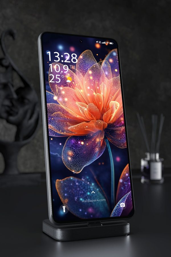 Phone Wallpaper 5055 - Glowing Cosmic Flower in Orange and Violet