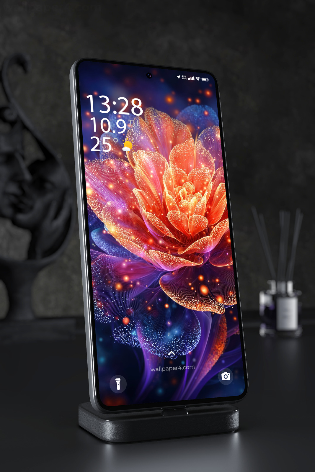 Mobile Wallpaper 5055 - Glowing Cosmic Flower in Orange and Violet