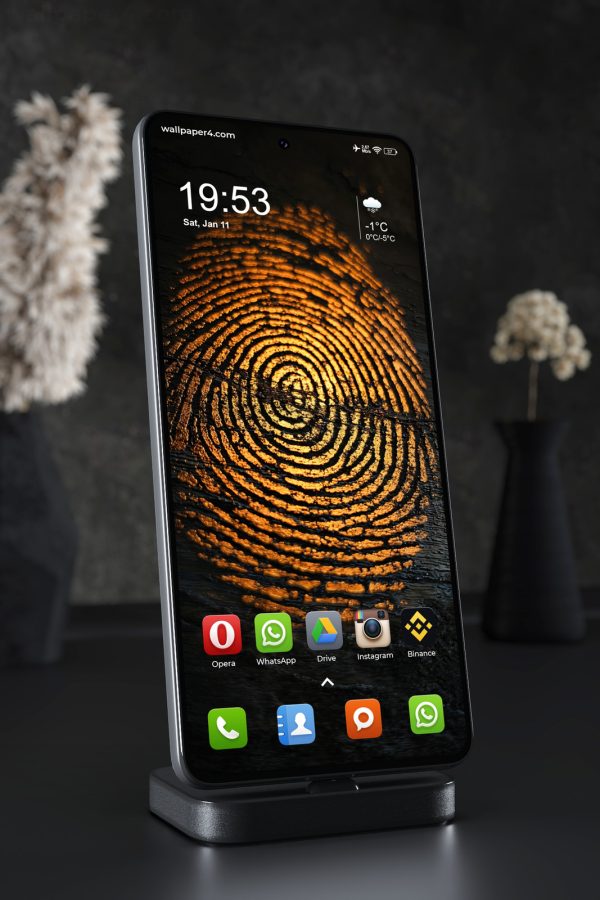Phone Wallpaper 5059 - Glowing Orange Fingerprint on Black Texture