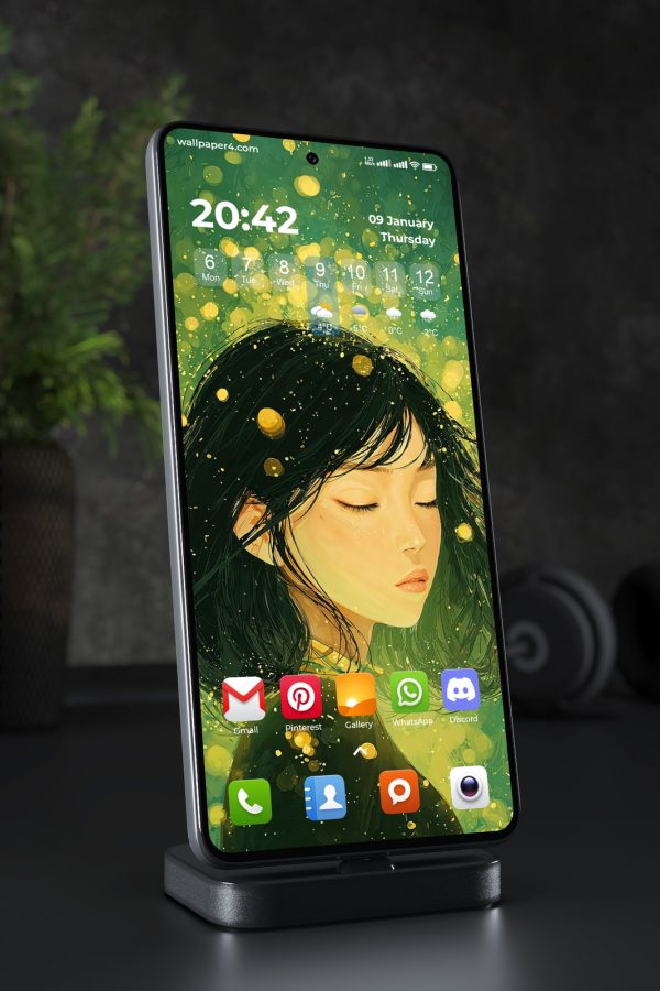 Phone Wallpaper 5064 - Serene Woman in a Golden Butterfly Dreamscape