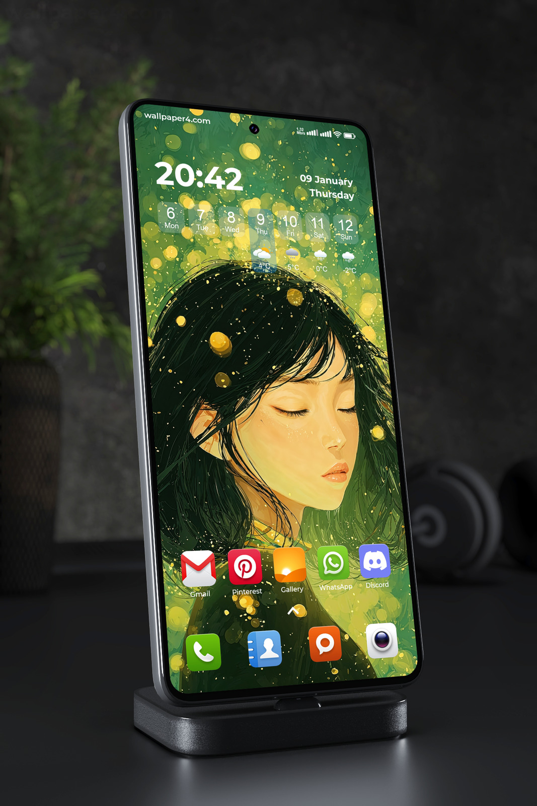 Phone Wallpaper 5064 - Serene Woman in a Golden Butterfly Dreamscape