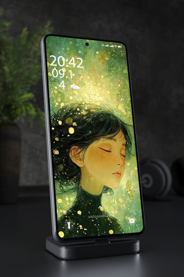 Mobile Wallpaper 5064 - Serene Woman in a Golden Butterfly Dreamscape