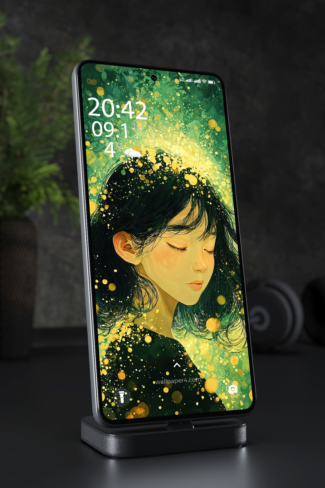Mobile Wallpaper 5064 - Serene Woman in a Golden Butterfly Dreamscape