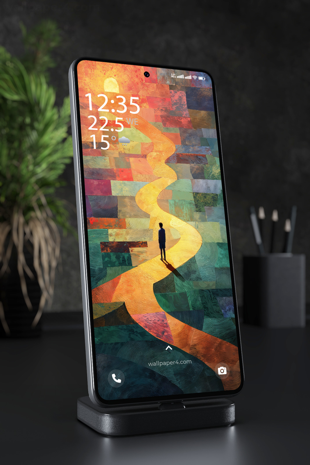 Phone Wallpaper 5076 - Golden Path Through a Colorful Abstract World