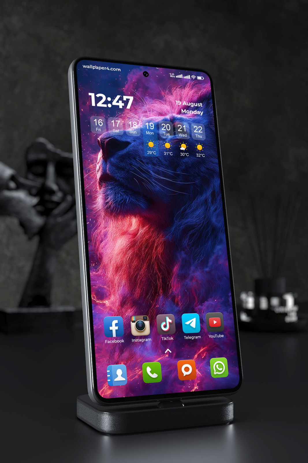 Mobile Wallpaper 5080 - Majestic Neon Lion in Cosmic Fire and Blue Light