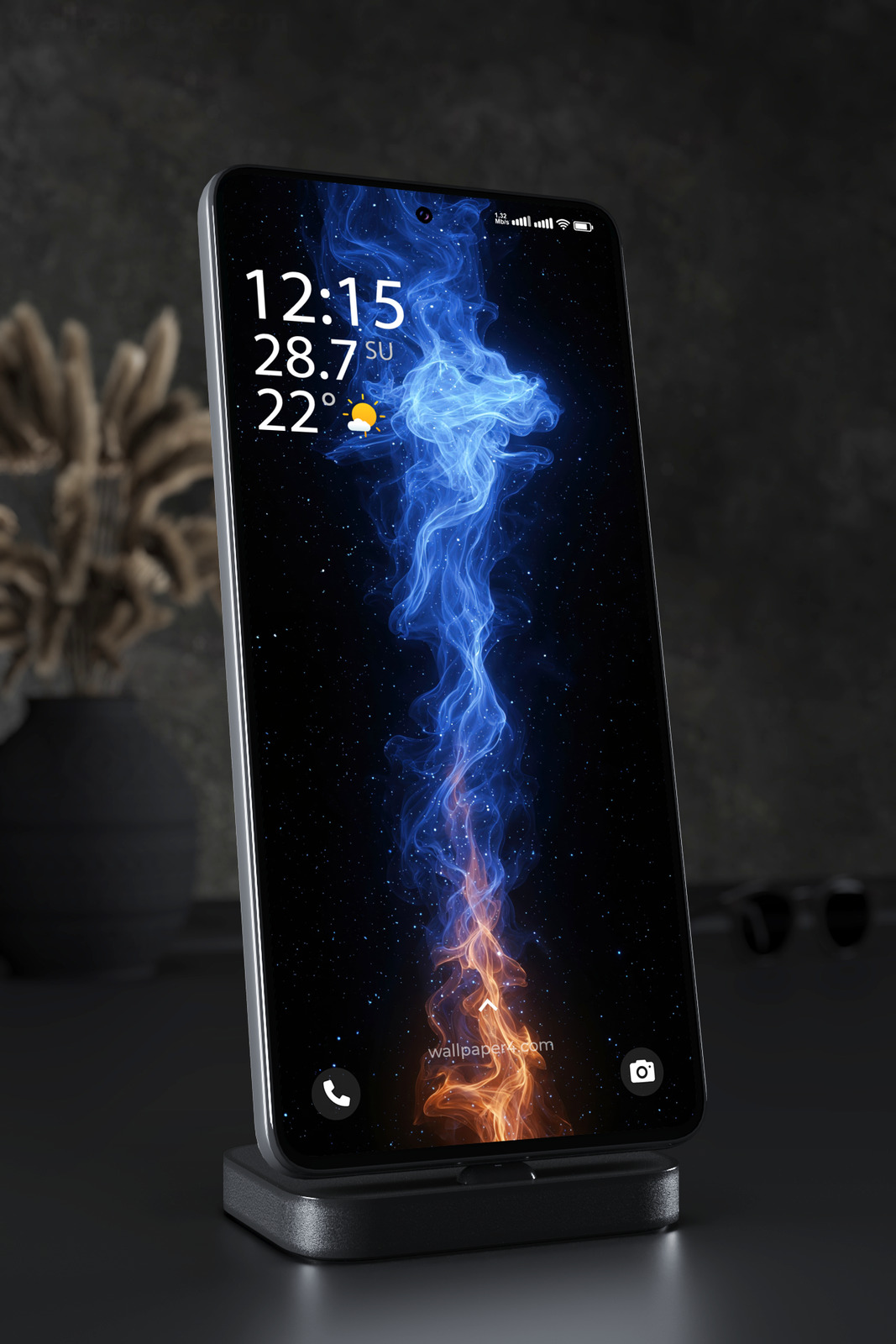Mobile Wallpaper 5092 - Blue and Gold Cosmic Energy Flow in Deep Space