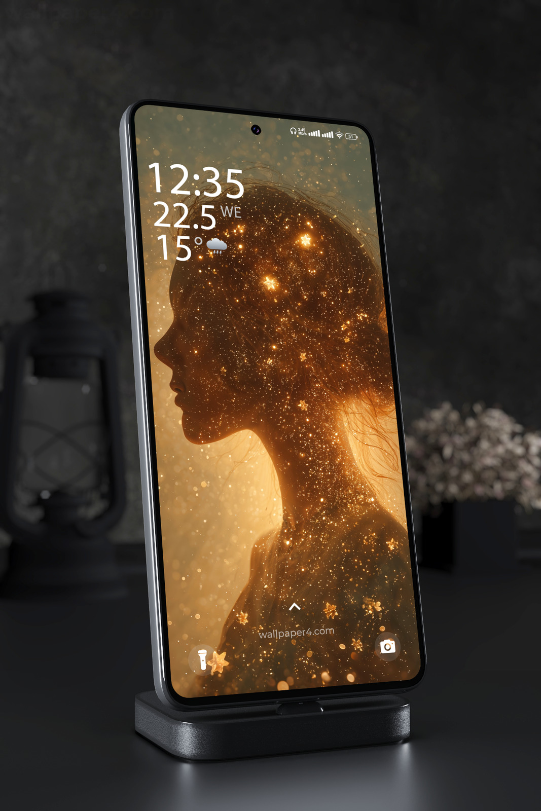 Phone Wallpaper 5122 - Golden Cosmic Woman Silhouette Fantasy Portrait