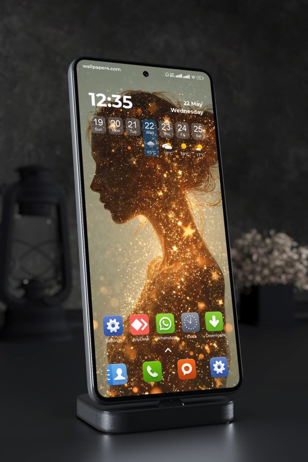 Mobile Wallpaper 5122 - Golden Cosmic Woman Silhouette Fantasy Portrait