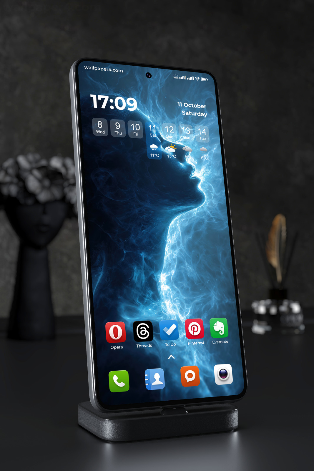 Phone Wallpaper 5140 - Electric Blue Woman Surrounded by Storm Energy