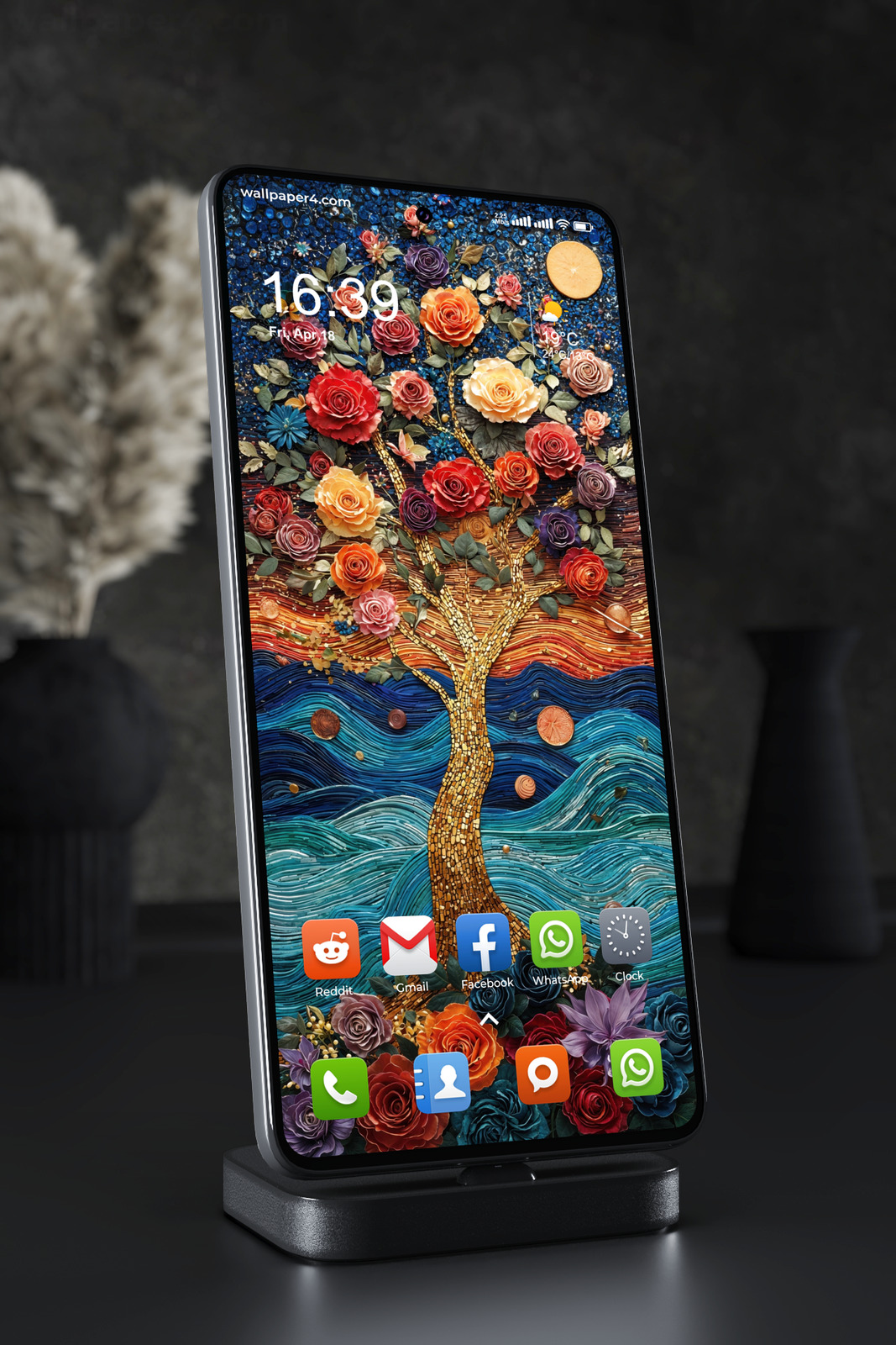 Mobile Wallpaper 5151 - Golden Tree of Flowers in a Blue Dreamscape