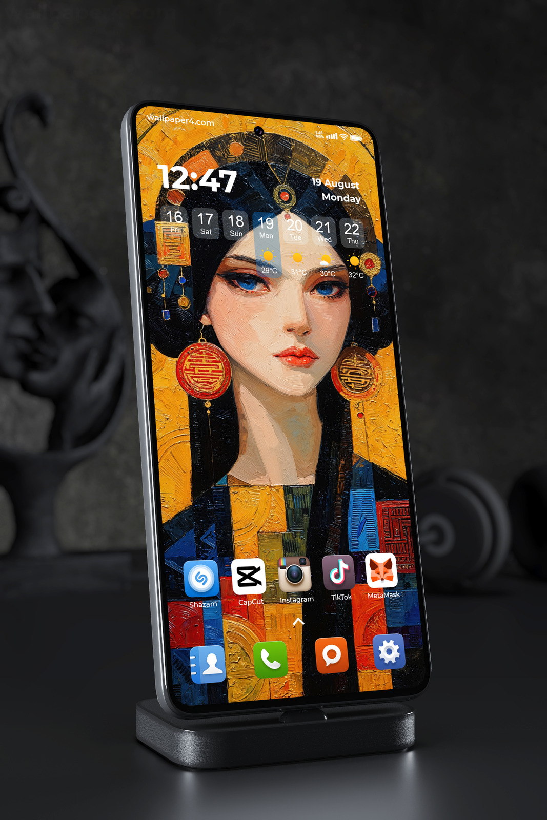 Mobile Wallpaper 5157 - Golden Asian Woman Portrait with Ornate Jewelry