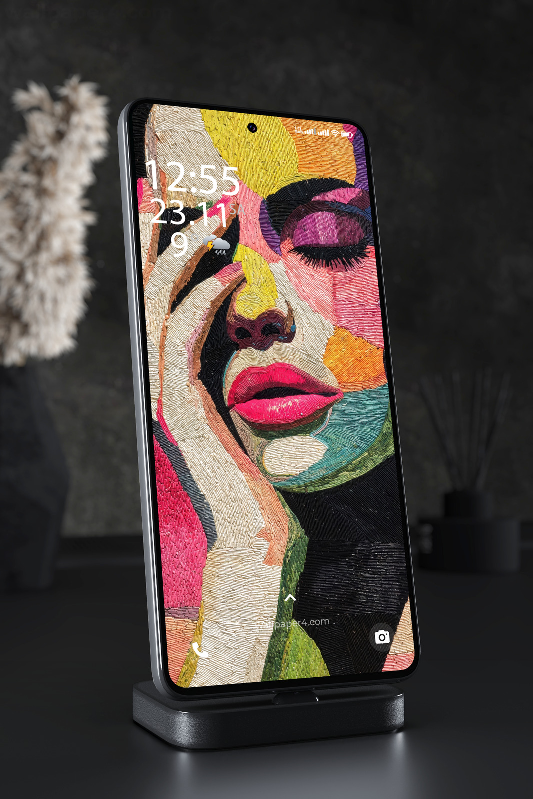 Phone Wallpaper 5162 - Colorful abstract woman portrait in cubist style