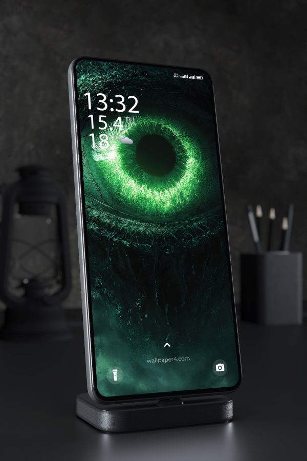 Phone Wallpaper 5165 - Neon Green Eye Emerging From the Dark Abyss