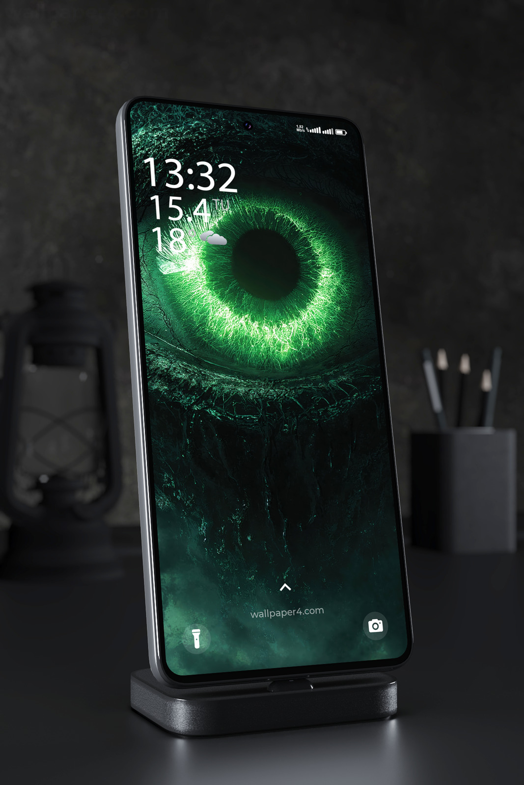 Phone Wallpaper 5165 - Neon Green Eye Emerging From the Dark Abyss