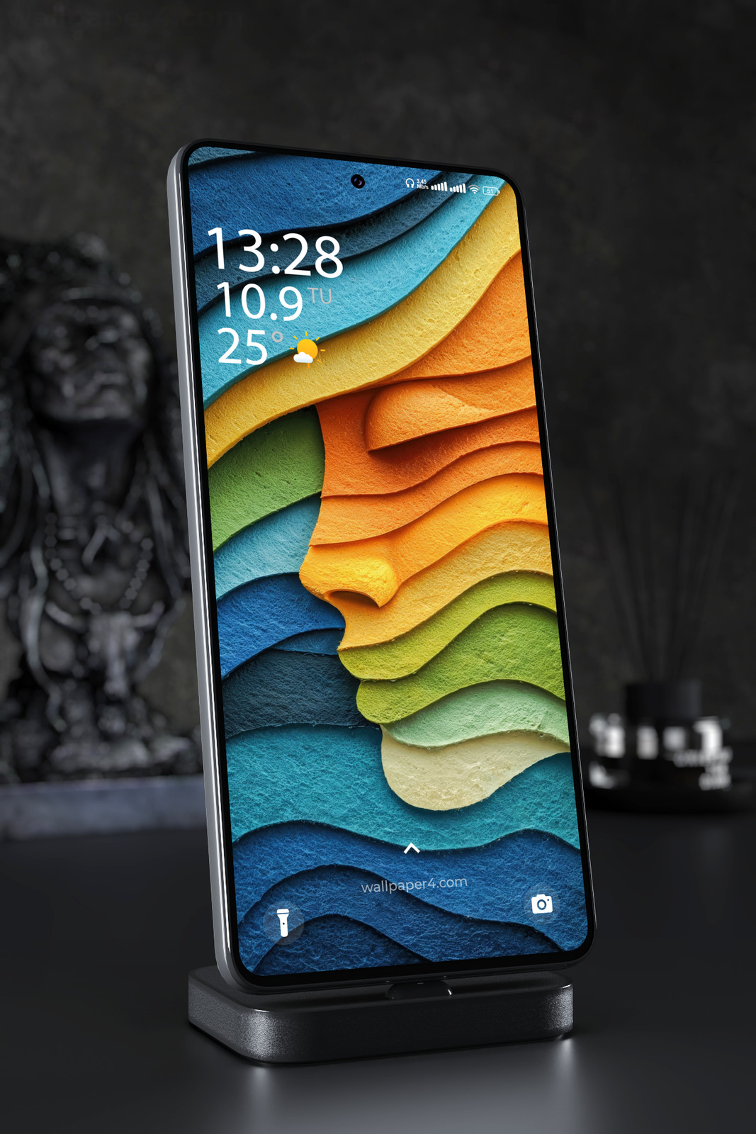 Phone Wallpaper 5167 - Colorful Layered Waves in Blue Orange and Green