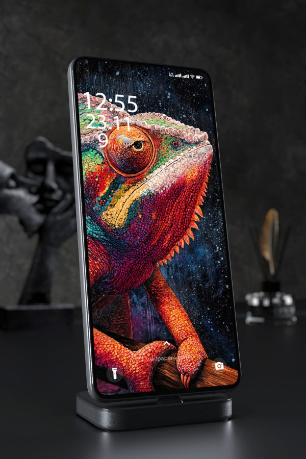 Mobile Wallpaper 5176 - Vibrant Chameleon in Textured Abstract Art
