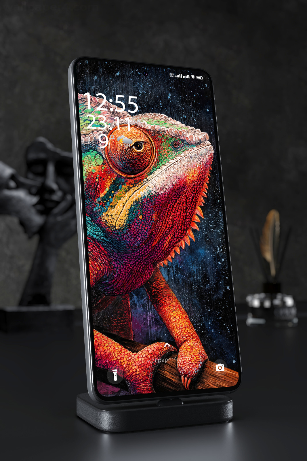 Mobile Wallpaper 5176 - Vibrant Chameleon in Textured Abstract Art