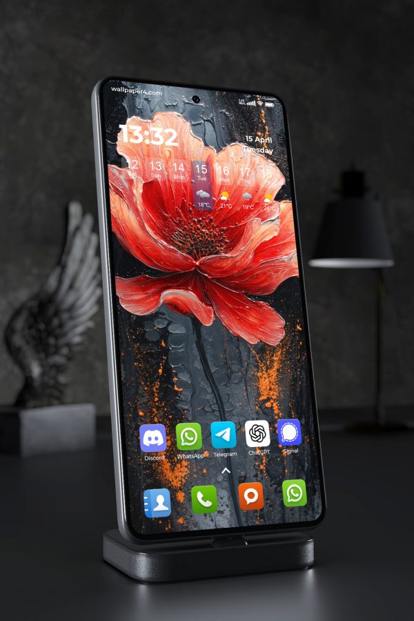 Phone Wallpaper 5185 - Abstract Red Poppy in Flowing Acrylic Art