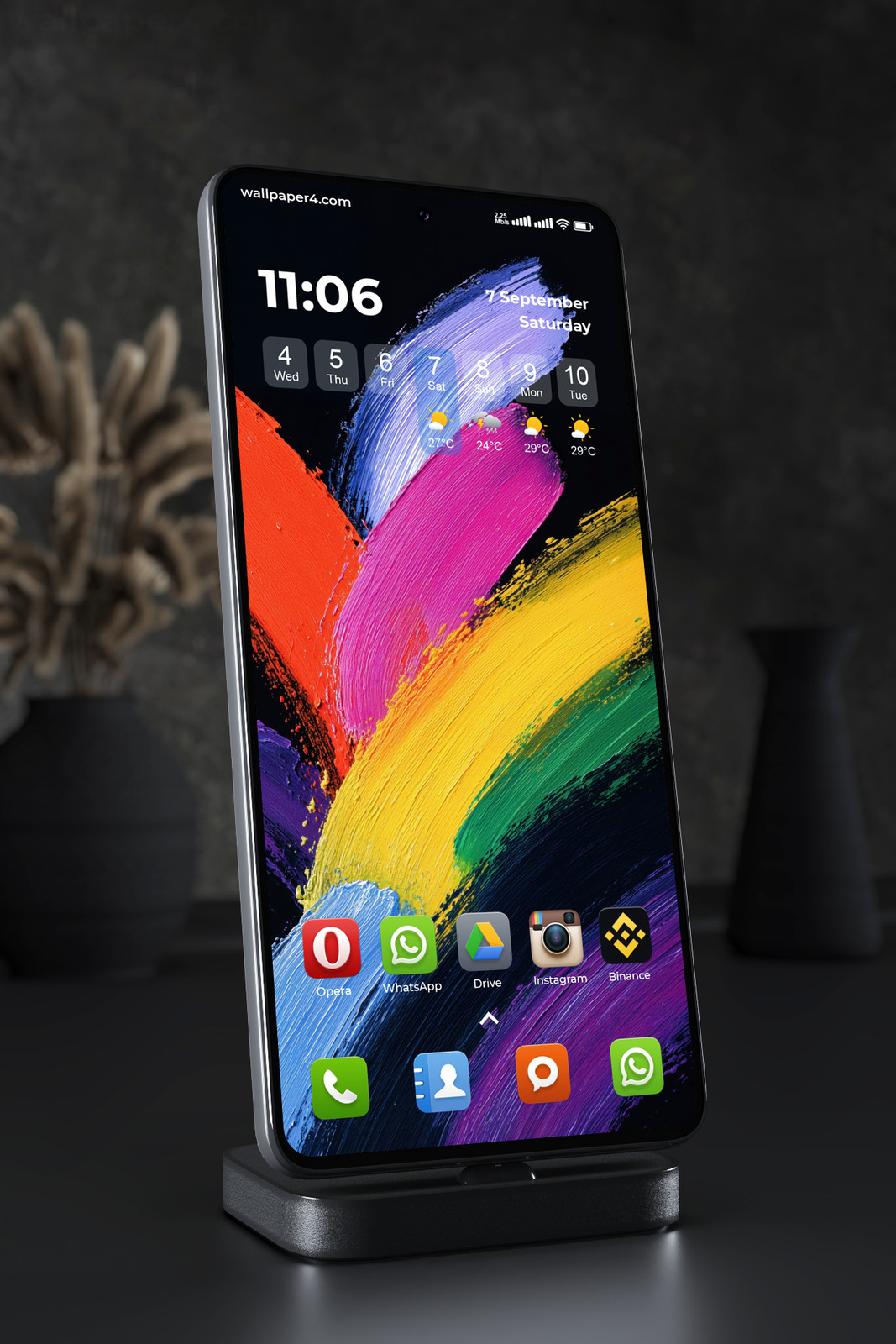 Phone Wallpaper 5192 - Vibrant Abstract Brushstrokes on Black