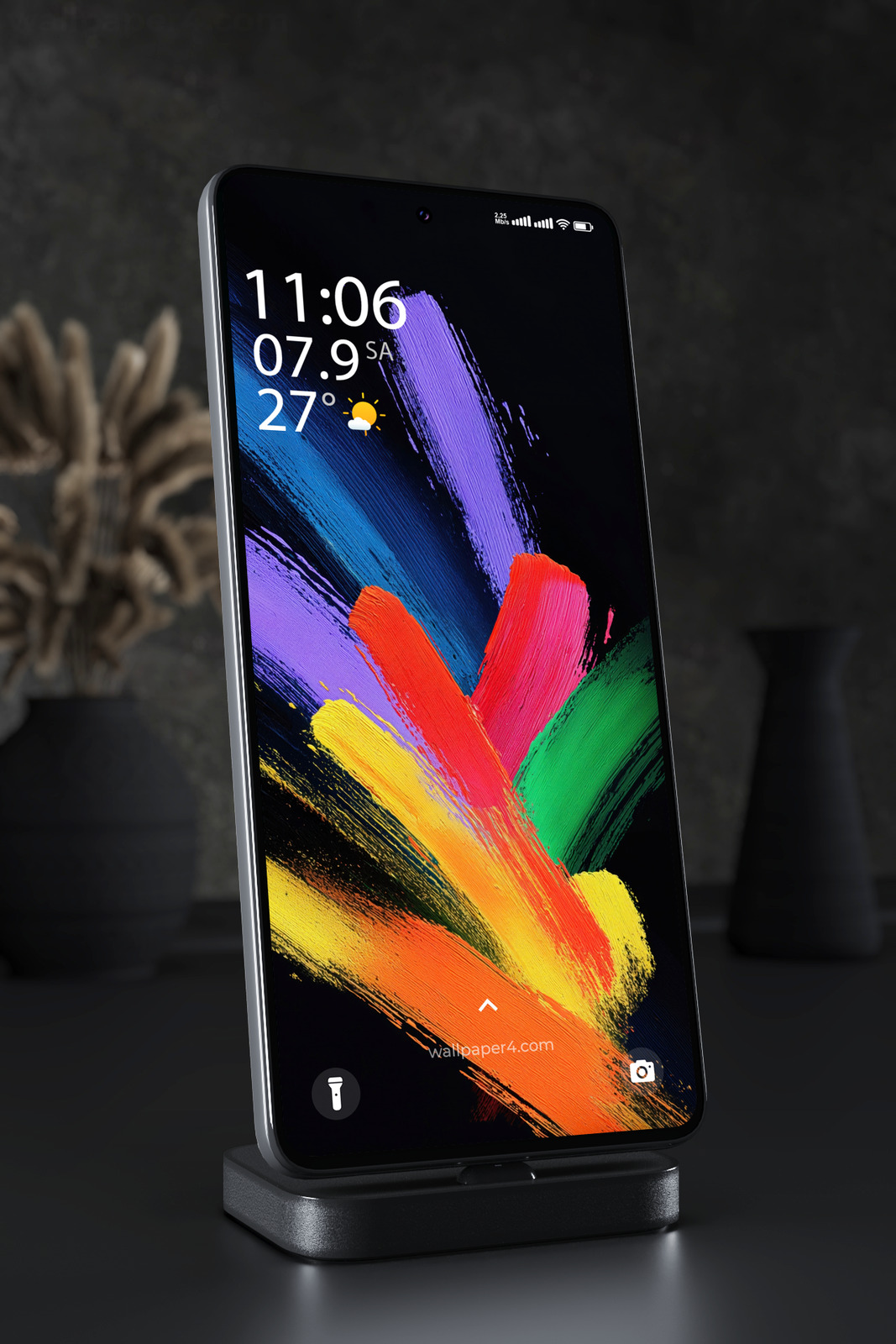 Mobile Wallpaper 5192 - Vibrant Abstract Brushstrokes on Black
