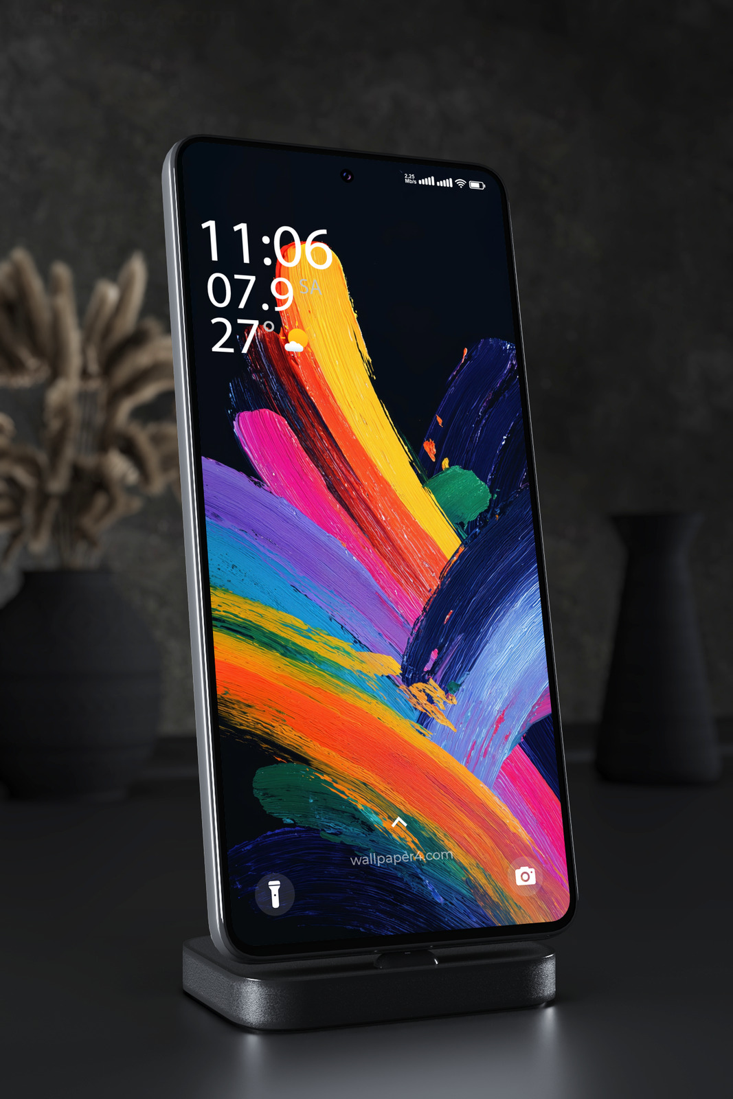 Mobile Wallpaper 5192 - Vibrant Abstract Brushstrokes on Black