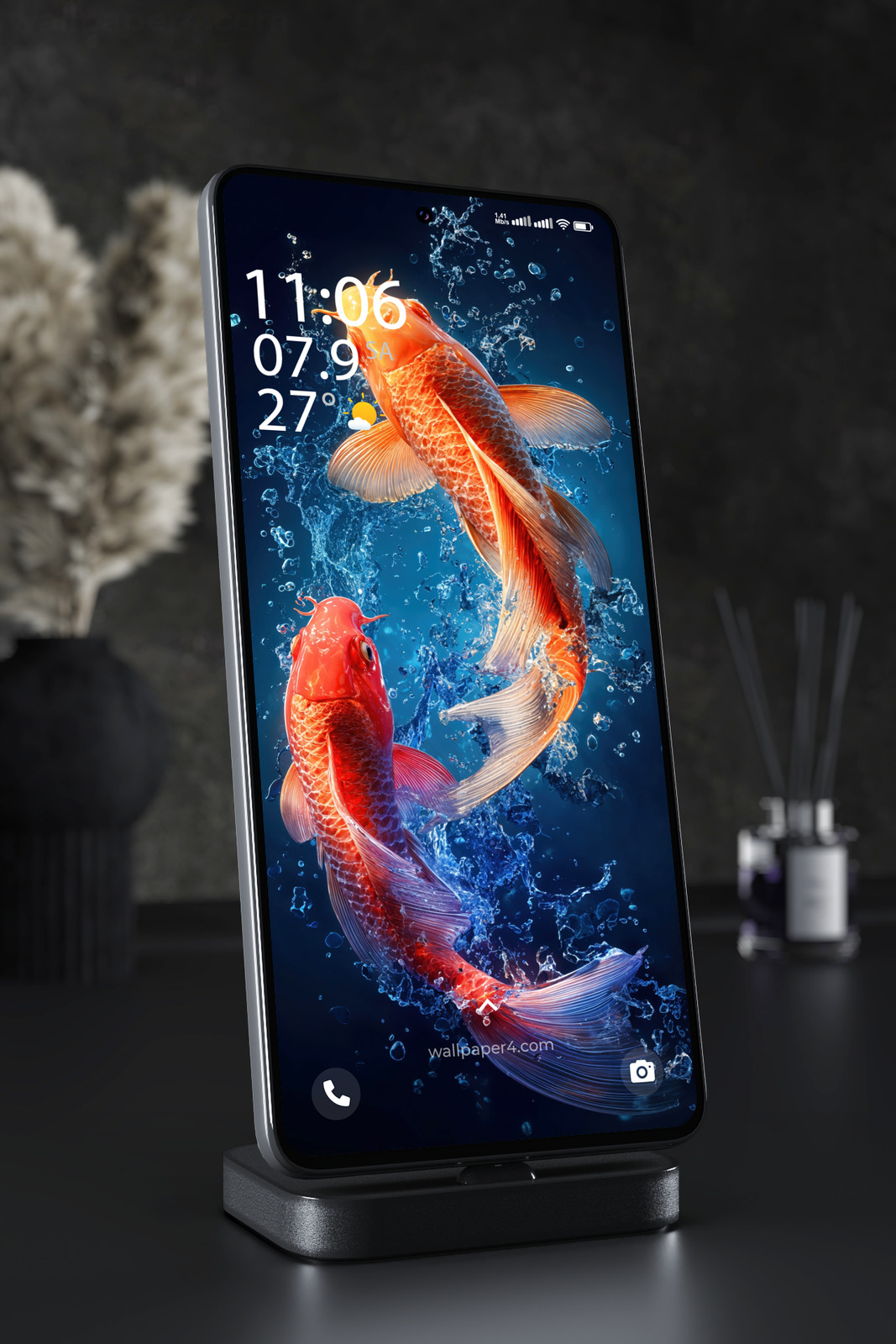 Phone Wallpaper 5199 - Fiery Koi Fish in a Dynamic Water Splash