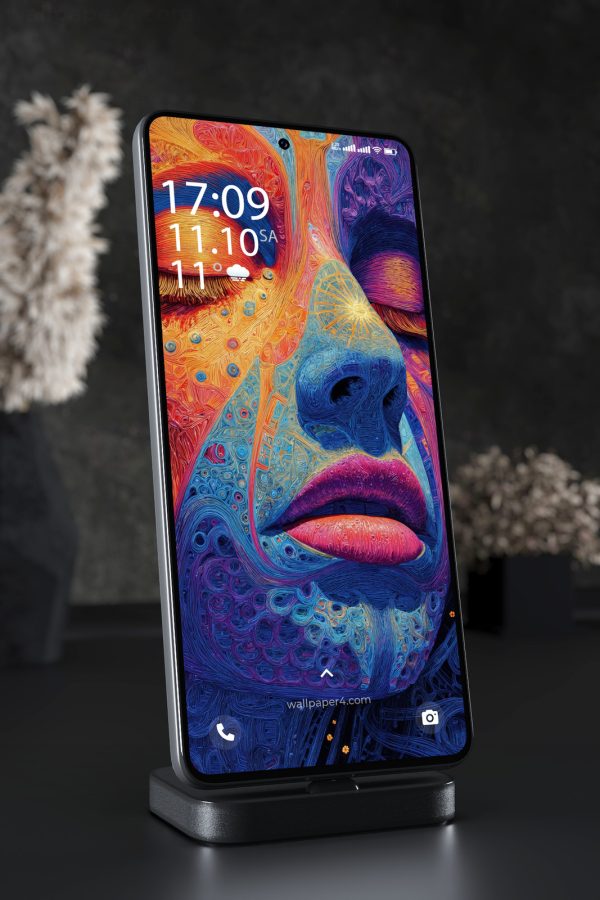 Phone Wallpaper 5206 - Psychedelic Cosmic Woman in Orange and Blue