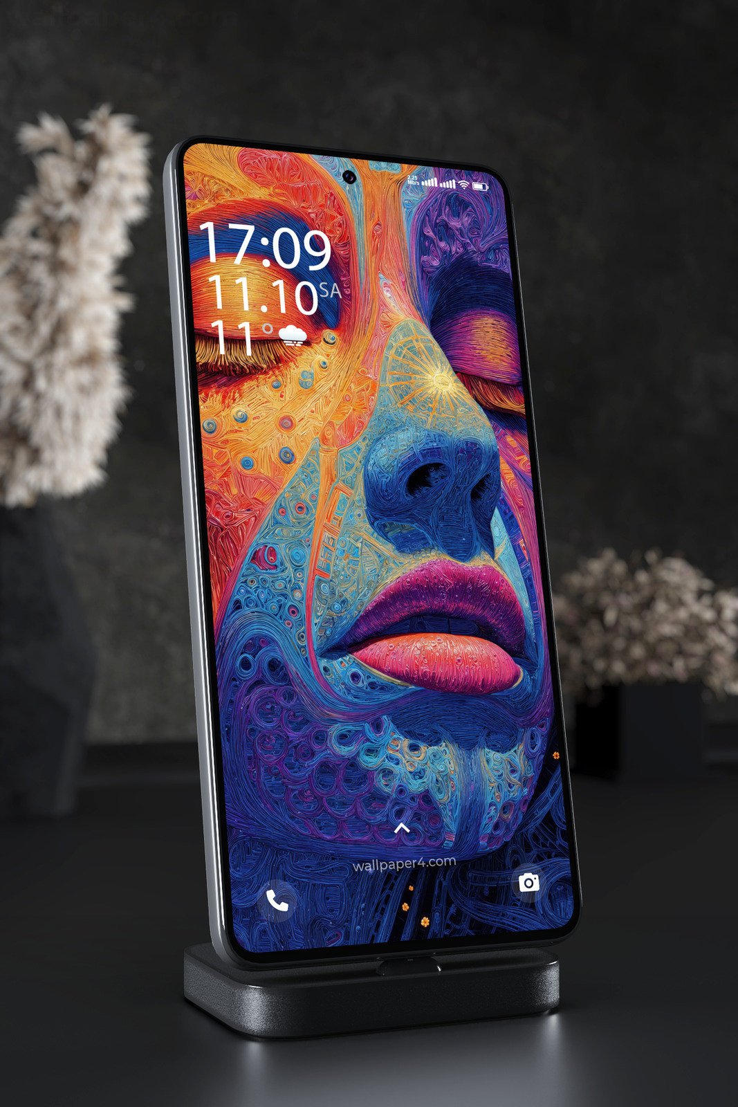 Phone Wallpaper 5206 - Psychedelic Cosmic Woman in Orange and Blue