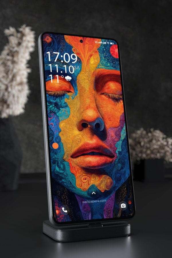 Mobile Wallpaper 5206 - Psychedelic Cosmic Woman in Orange and Blue