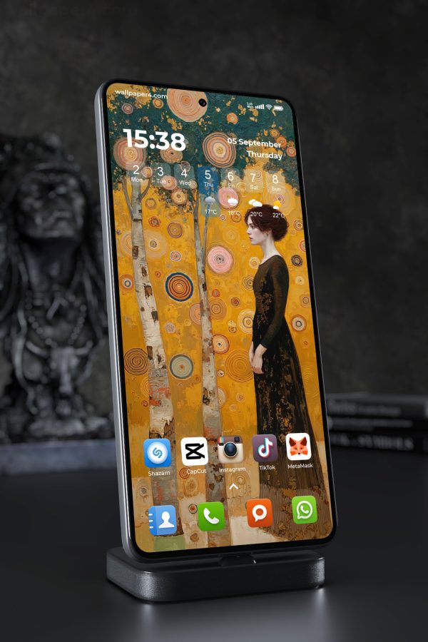 Phone Wallpaper 5221 - Woman in a Golden Birch Forest Abstract Portrait