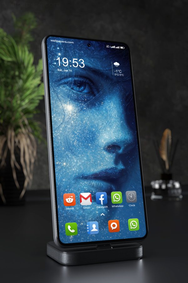 Phone Wallpaper 5225 - Celestial Woman with a Starlit Blue Face