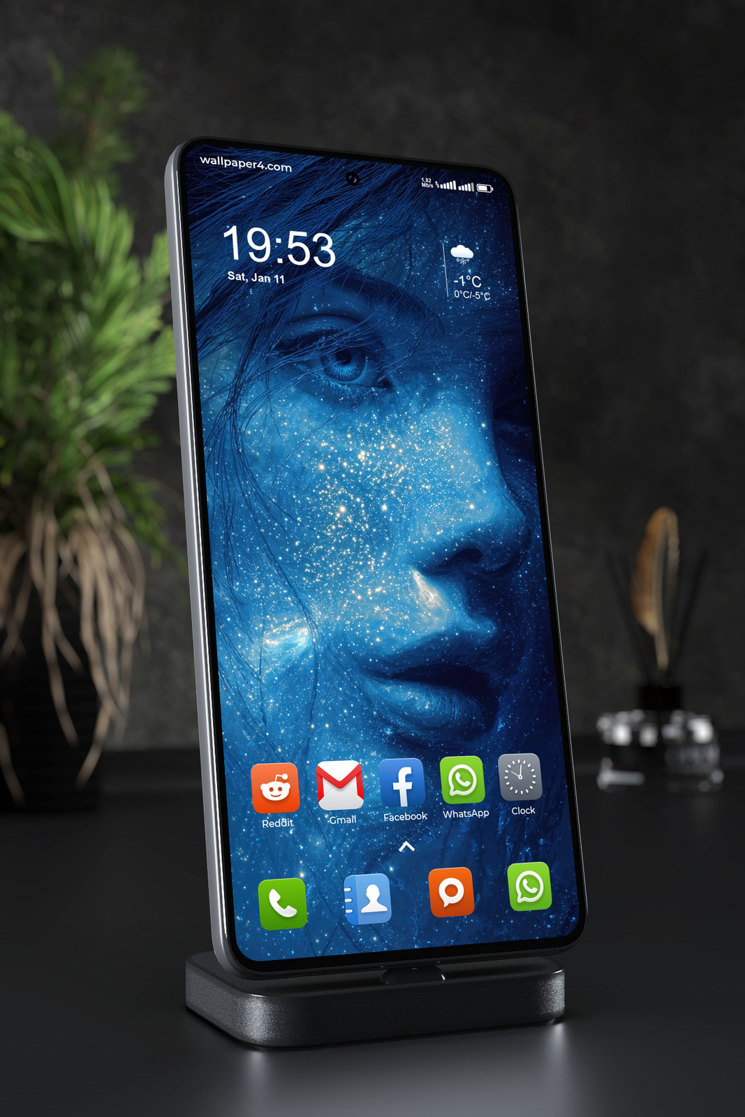 Mobile Wallpaper 5225 - Celestial Woman with a Starlit Blue Face