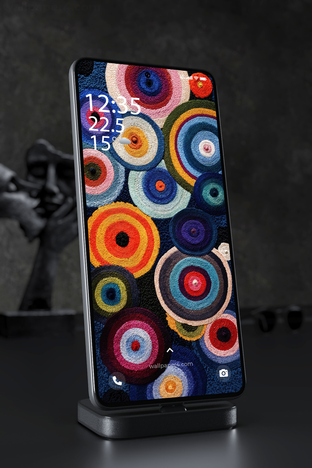 Mobile Wallpaper 5233 - Colorful Woven Circles Abstract Textile Art