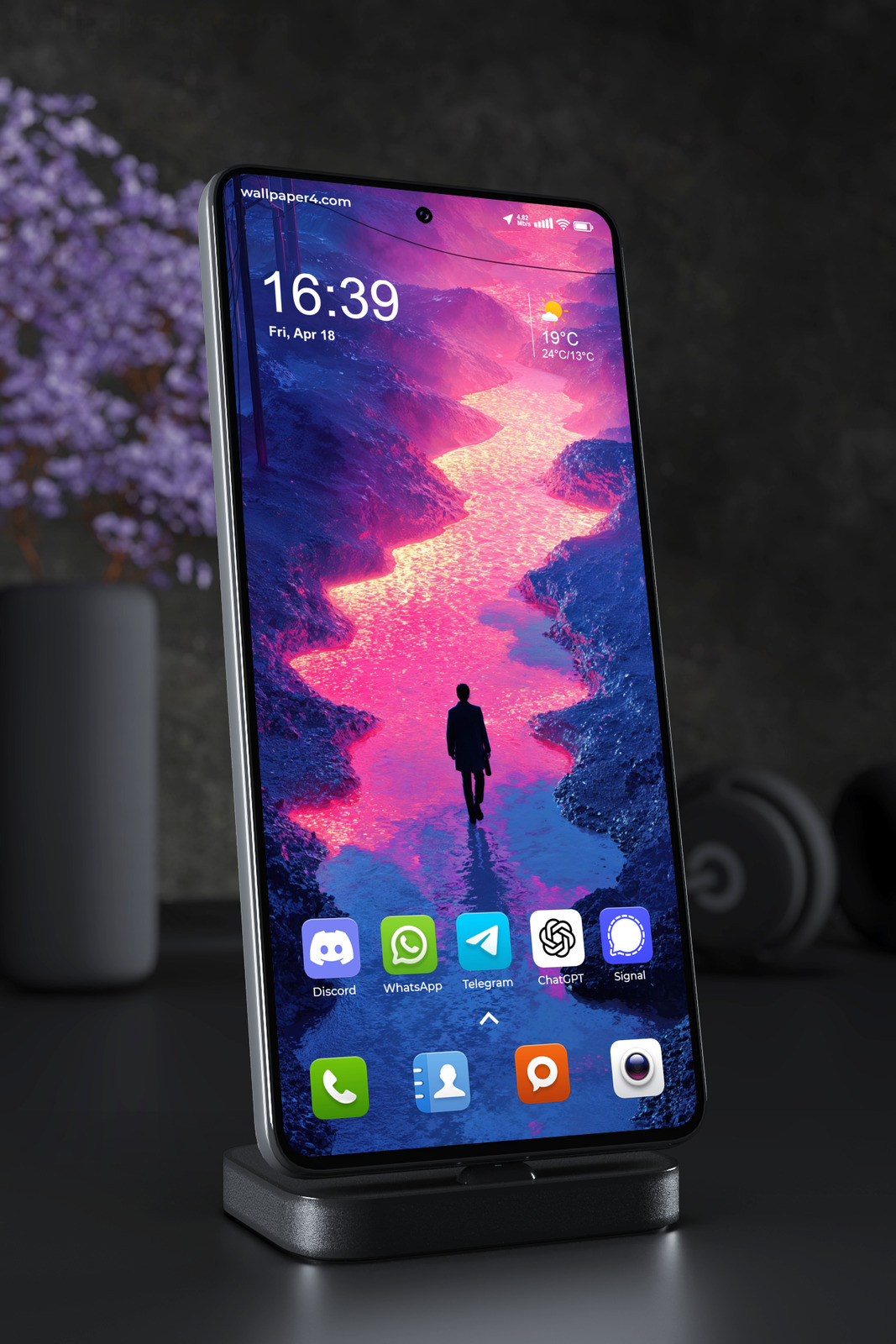 Mobile Wallpaper 5256 - Neon River Through a Futuristic Alien Landscape