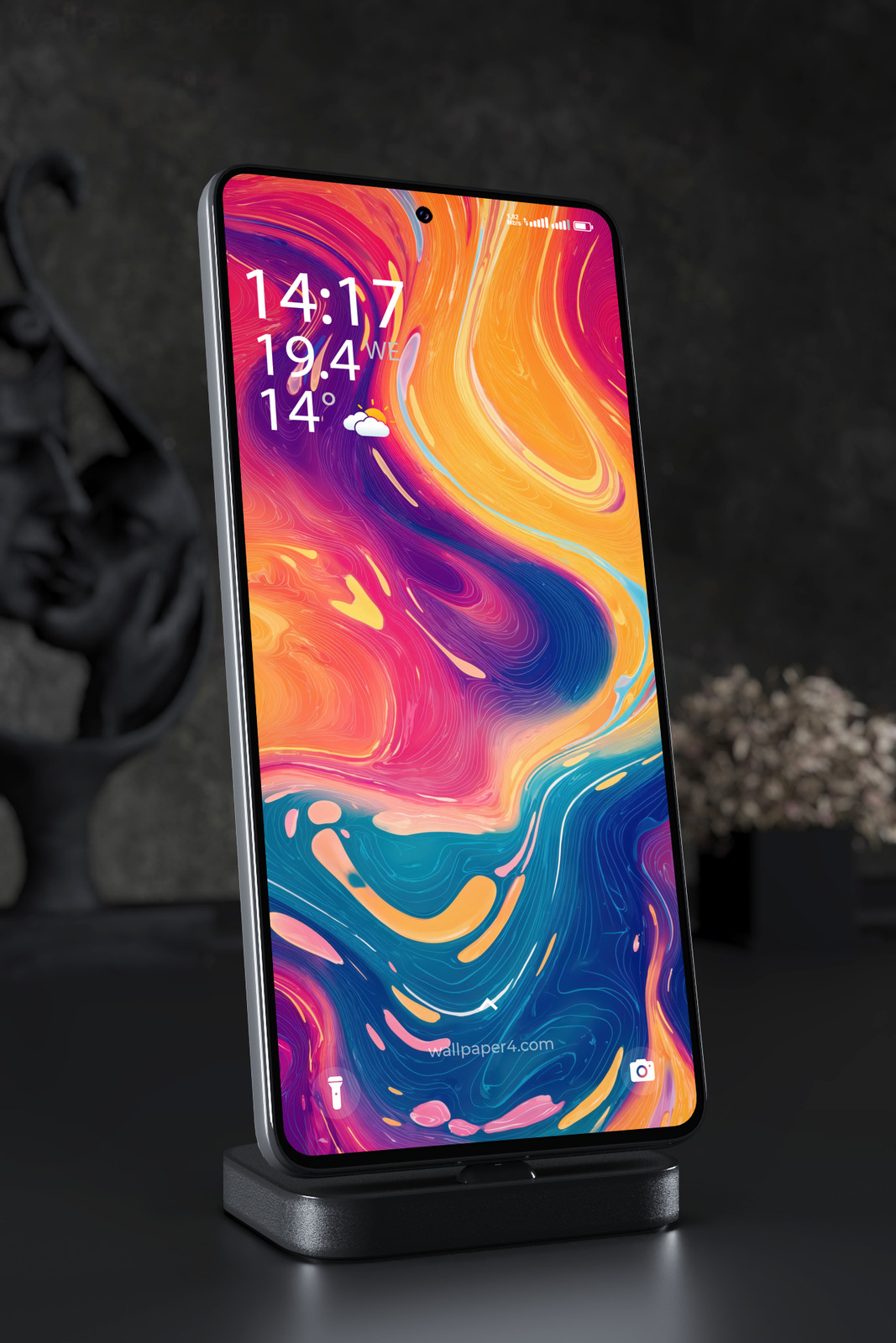 Phone Wallpaper 5259 - Vibrant Abstract Liquid Flow in Neon Colors