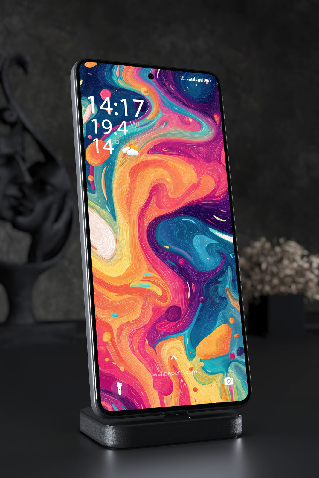 Mobile Wallpaper 5259 - Vibrant Abstract Liquid Flow in Neon Colors