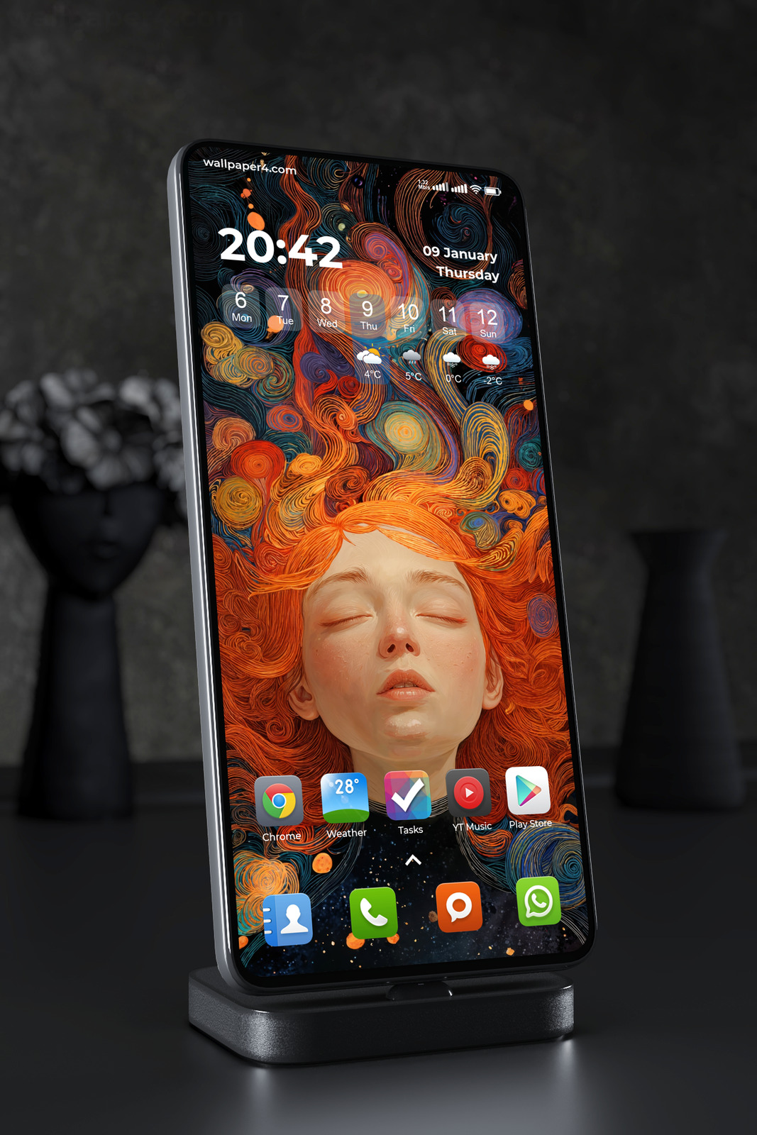 Phone Wallpaper 5288 - Cosmic Dreams of a Red-Haired Woman