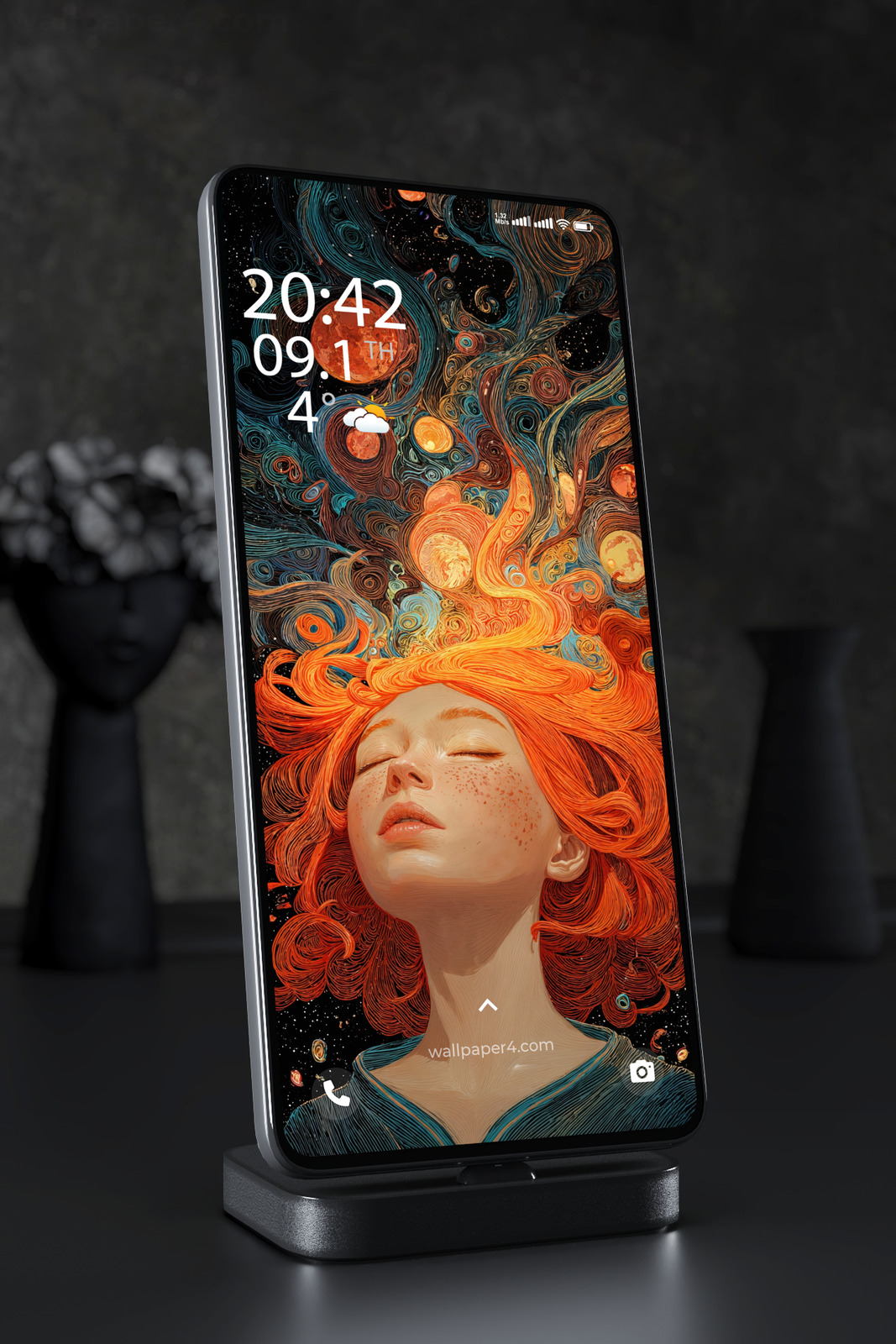 Mobile Wallpaper 5288 - Cosmic Dreams of a Red-Haired Woman