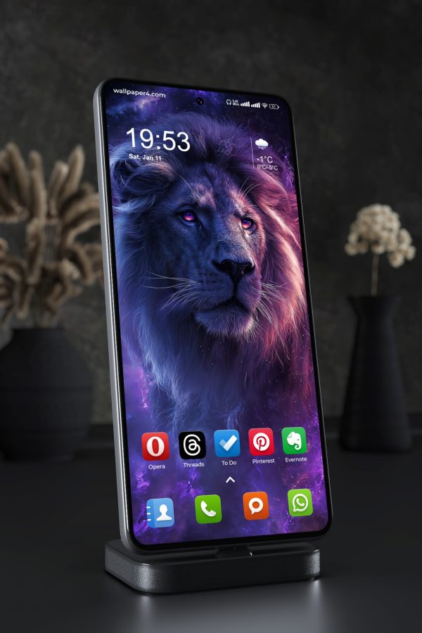 Phone Wallpaper 5295 - Cosmic Lion in Blue and Purple Galaxy