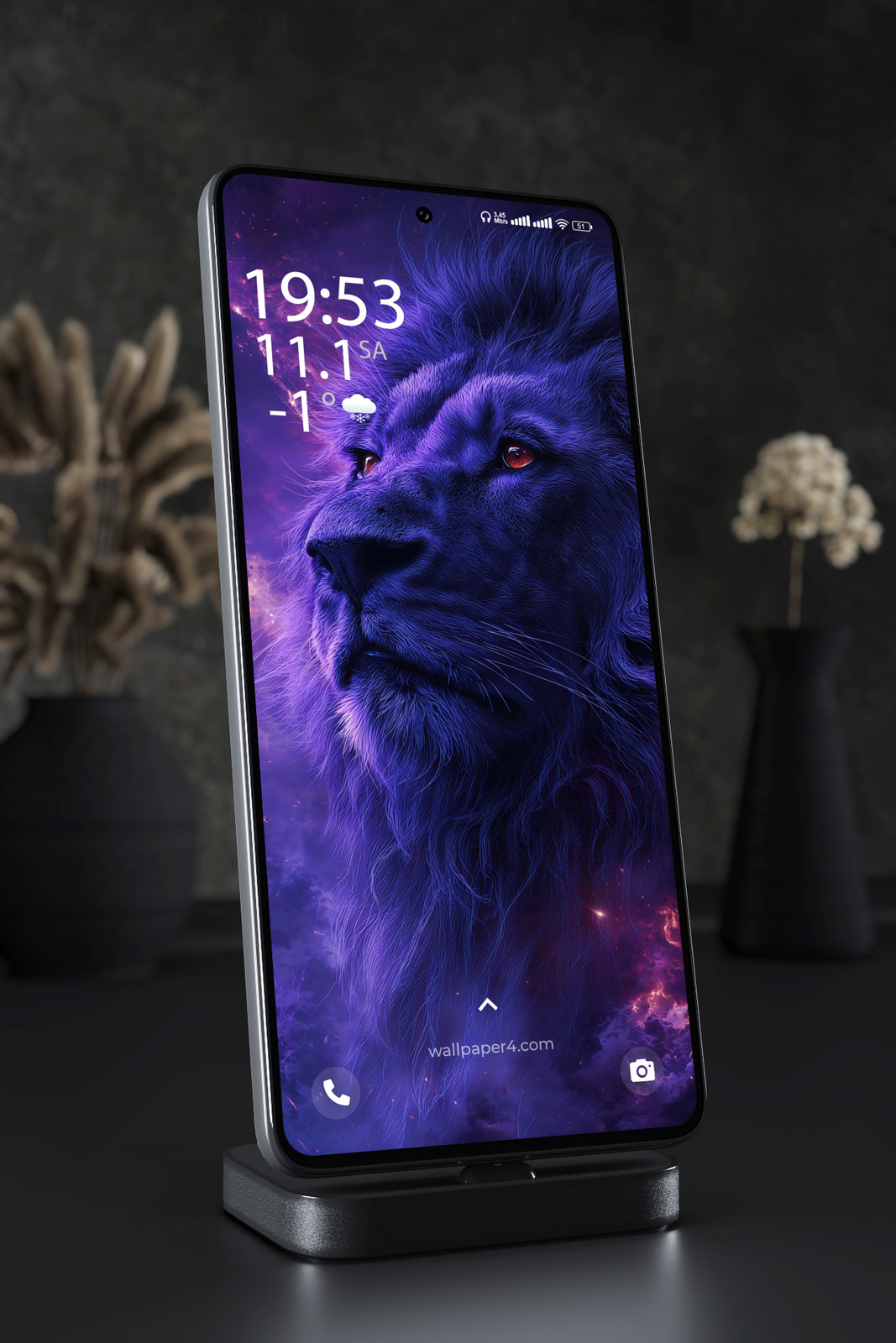 Mobile Wallpaper 5295 - Cosmic Lion in Blue and Purple Galaxy