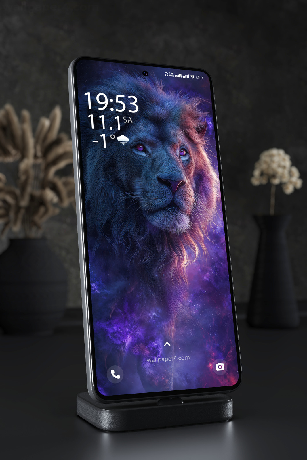 Mobile Wallpaper 5295 - Cosmic Lion in Blue and Purple Galaxy