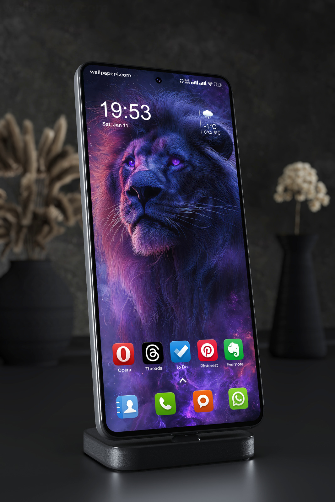 Mobile Wallpaper 5295 - Cosmic Lion in Blue and Purple Galaxy