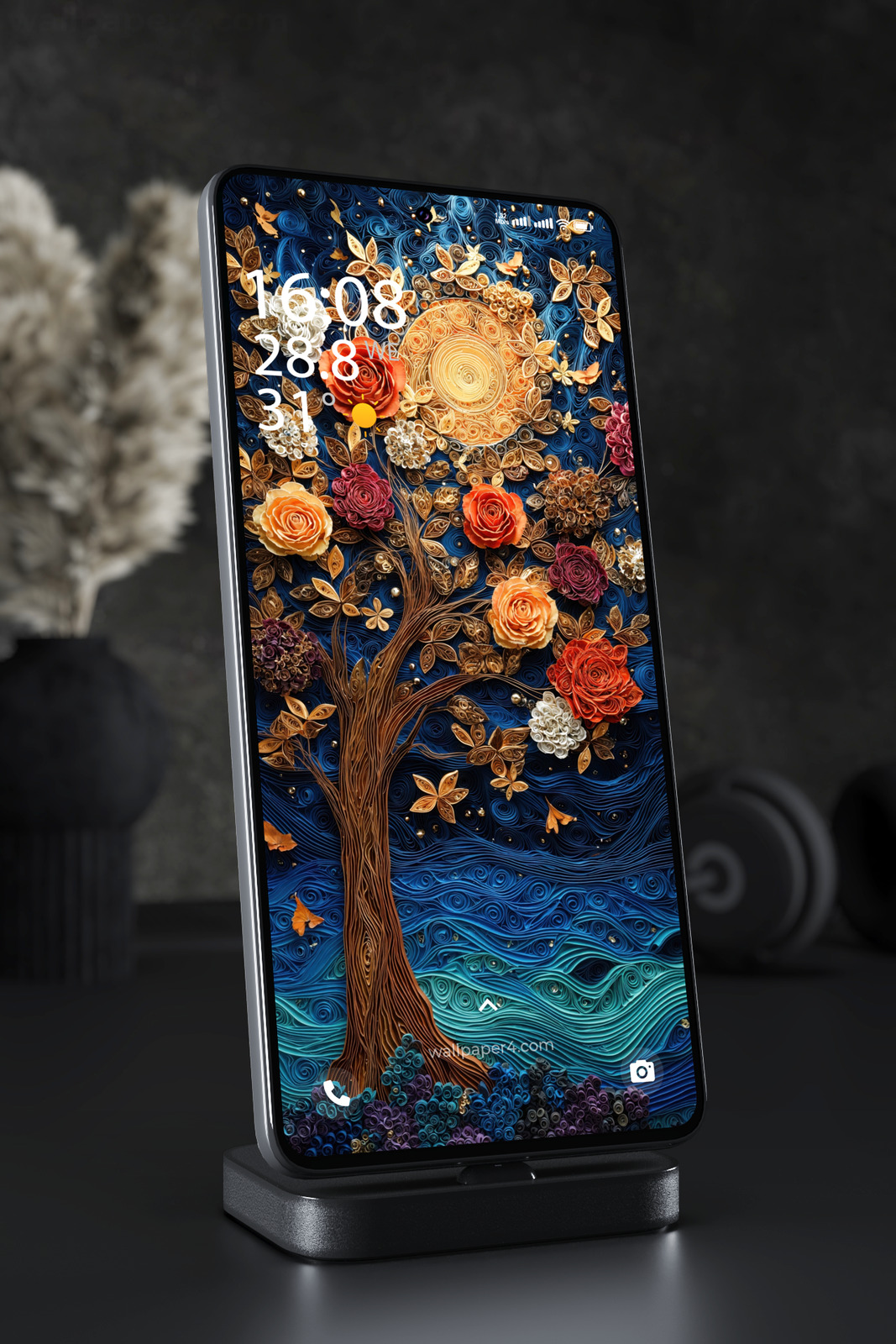 Mobile Wallpaper 5300 - Golden Rose Tree Beneath a Radiant Sun