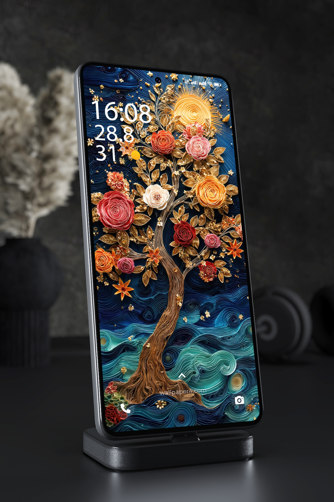 Mobile Wallpaper 5300 - Golden Rose Tree Beneath a Radiant Sun