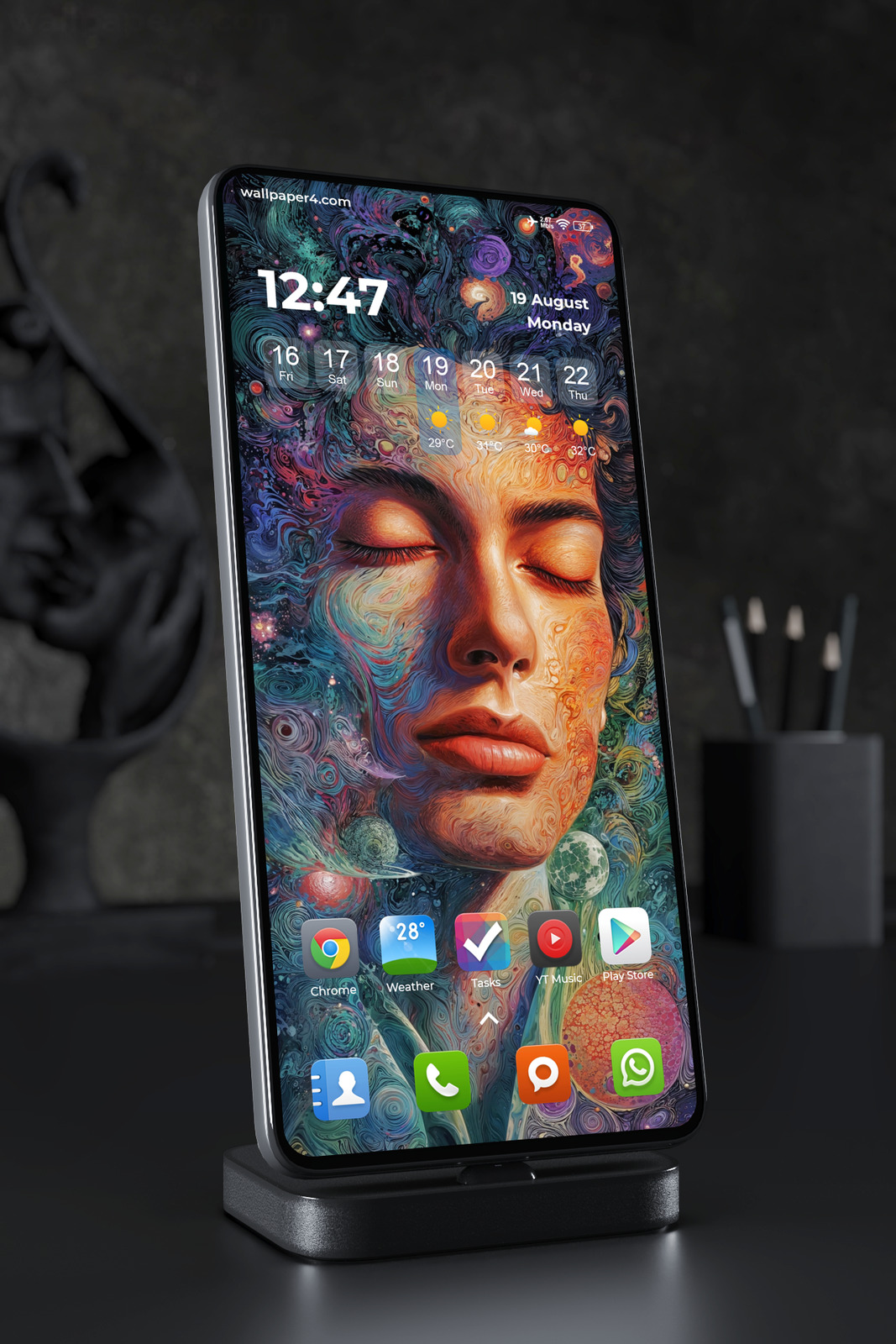 Phone Wallpaper 5306 - Cosmic Dreamer Surreal Portrait Art